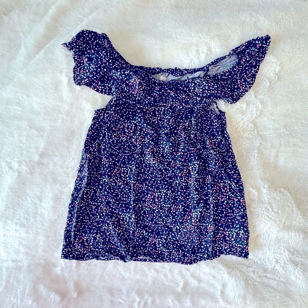 GAP Girls Flutter Sleeve Ruffled Blouse, blue with multicolor dots,10G,L,140cm